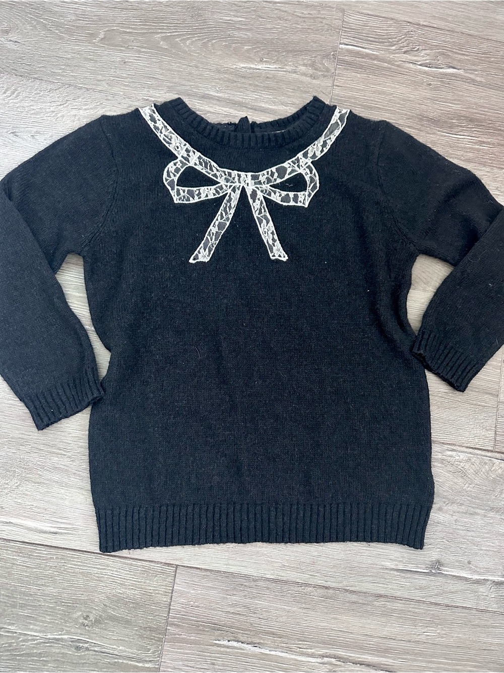 Forever 21 Black Crewneck Sweater with White Lace Bow